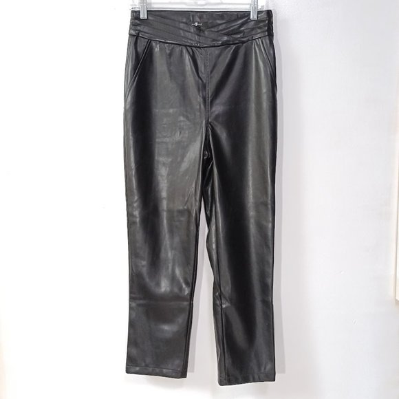 7 For All Mankind Cross Front Faux Leather Pant in Black Size M - Picture 1 of 8